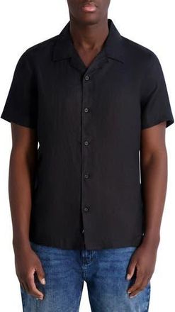 Karl Lagerfeld Linen Camp Shirt in Black at Nordstrom Rack, Size X-Large