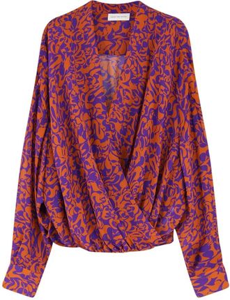 Dries Van Noten Diepe V-hals Lange Mouw - Dames - Blouses - Veelkleurig - M - Katoen - Overhemden