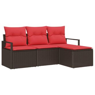 vidaXL Juego De Sof&aacute; 4 Pcs Marr&oacute;n Rat&aacute;n Sint&eacute;tico Vidaxl