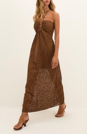 Vix Melina Halter Cotton Cover-Up Dress in Brown at Nordstrom, Size X-Small
