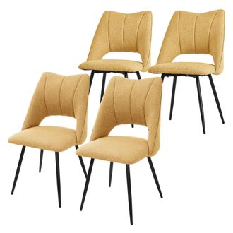 ML Design Ml-design - Set 4x Sillas De Comedor Amarillo Mostaza Con Respaldo Asiento De Poli&eacute;ster Tapizado Con Patas De Metal Negro Sill&oacute;nes Ergon&oacute;micos De Dise