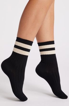 Le Bon Shoppe Her Varsity Cotton Blend Crew Socks in Black at Nordstrom