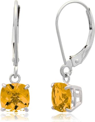 MAX + STONE Solid 10K White Gold Cushion Cut Dangle Gemstone Leverback Earrings