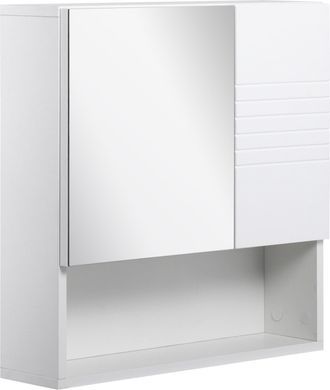 HOMCOM kleankin Bathroom Mirror Cabinet - Wall Mount Storage Cabinet with Double Door - Adjustable Shelf - 54cm x 15cm x 55cm - White w/ - Home Living | TJ