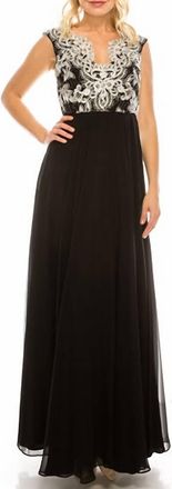 Aidan Mattox Sleeveless Metallic Lace Dress In Ivory Black