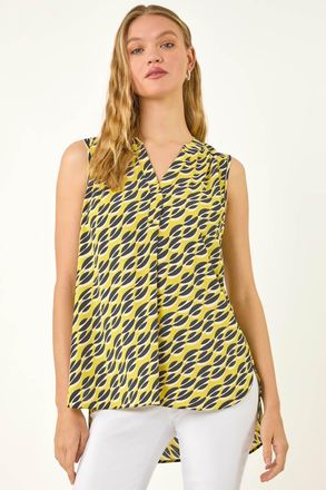 Roman Geo Print Pleat Front Vest Top