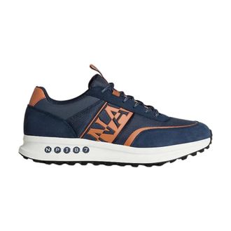 Napapijri Schoenen, Heren, Blauw, 42 EU, Leer, Blauwe Leren en Stoffen Lage Sneakers