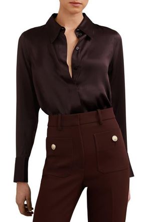 Reiss Ameira Silk Button-Up Shirt in Burgundy at Nordstrom, Size 14 Us