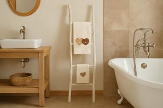 Biscottini International Toallero De Escalera De Madera Moderno Para Ba&ntilde;o Suelo, De Pie, Escalera Decorativa A Pared, Escalera, Colgador De Toallas