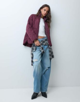 Jack & Jones Serena giacca trapuntata a collo alto in bordeaux scuro-Rosso