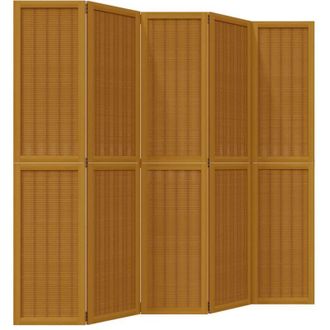 vidaXL Room Divider 5 Panels Brown Solid Wood Paulownia Vidaxl