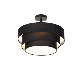QAZQA Qazqa - Moderno Plaf&oacute;n Moderno Negro 45 Cm 3-luces - Drum Trio Pl&aacute;stico /acero /textil Redonda Adecuado Para Led Max. 3 X 40 Watt