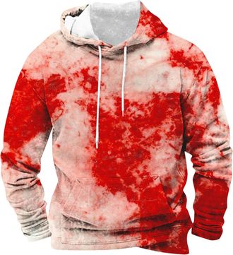 Generic Halloween Hoodies for Men Bloody Sweatshirt with Pockets Blood Print Hooded Shirts Casual Long Sleeve Pullover Tops(Z02-Grey, XXXL)