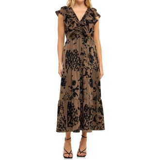 endless rose Metallic Abstract Animal Print Dress in Olive/Black at Nordstrom, Size X-Small
