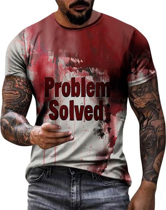 Generic Men Halloween Problem Solved T Shirt Im Fine Bloody Tshirt Short Sleeve Horror Costume Stain Hand Blood Splash T-Shirts Halloween Festival Classic Wea