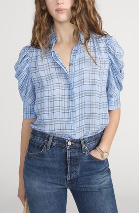 Frame Denim Gillian Plaid Silk Button-Up Shirt in Sky Blue Multi at Nordstrom, Size X-Large