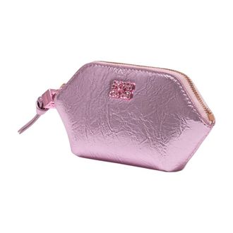 Ganni Womens Crushed Metallic Coin Purse Pink Polyurethane