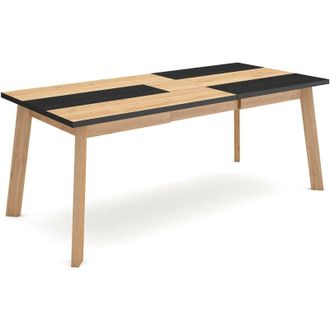 Skraut Home Skraut Home - Mesa Comedor, Mesa Fija Cocina Y Sal&oacute;n, 200, Para 10 Comensales, Patas De Madera, Estilo Moderno, Roble Y Negro