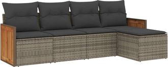 vidaXL Juego De Sof&aacute;s Jard&iacute;n Con Cojines 5 Pzas Rat&aacute;n Sint&eacute;tico Gris Vidaxl