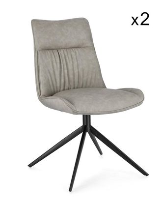 Konte Design Conjunto de 2 sillas de polipiel gris t&oacute;rtola y patas de acero negro
