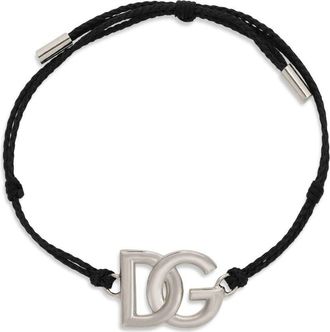 Dolce & Gabbana DG logo charm cord bracelet - men - Polyester/Brass - One Size - Silver
