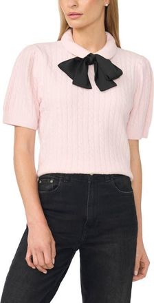 CeCe by Cynthia Steffe Tie Neck Cable Stitch Sweater in Ballet Slipper at Nordstrom, Size X-Large