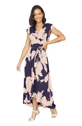 Yumi Floral Blossom Wrap Midi Dress in Navy at Nordstrom, Size 20