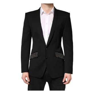 Dolce & Gabbana Formal Blazers, male, Black, Size: M Black Embellished Single Breasted Blazer