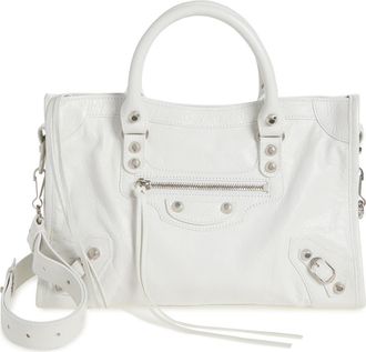 Balenciaga Small Le City Crinkle Leather Top Handle Bag in Optic White at Nordstrom