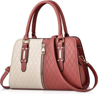 Nicole & Doris Women Small Handbag PU Leather Structured Shoulder Bag Satchel Red