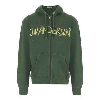 J.W.Anderson Hoodies & sweatvesten, Heren, Groen, M, Katoen, Zip Front Print Hoodie
