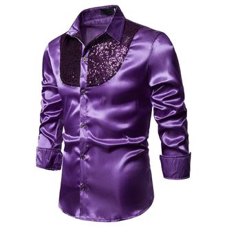 Generic Men Dress Performing Shirts - Holiday Formal Shirts Slim Fit - Nightclub Styles Sparkly Shirts - Lightweight Button Down Shirt - Prom Party Dress Shir