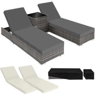 TecTake 2 tumbonas de aluminio y polirrat&aacute;n ajustables y mesa auxiliar