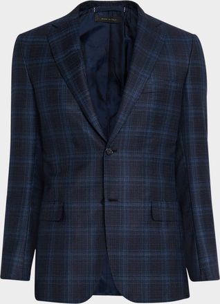 Brioni Mens Plaid Single-Breasted Blazer Jacket