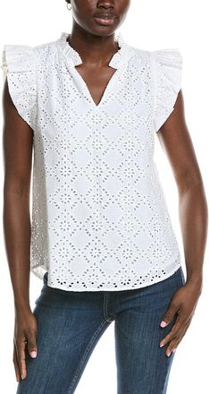Anne Klein V-Neck Eyelet Blouse