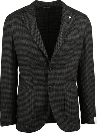 L.B.M. 1911 Tailored Brown Jacket with Subtle Checkered Pattern and Rounded Silhouette