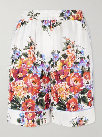 Dolce & Gabbana Shorts In Twill Di Seta Floreale - Bianco