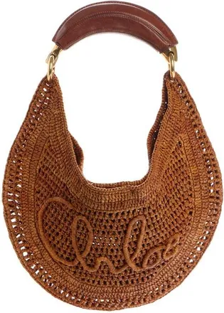 Chlo&eacute; Summer Banana Crochet Raffia Hobo Bag in Clay Brown at Nordstrom
