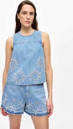 Ganni Broderie Anglaise Top in Light Blue Stone Size 10 Organic Cotton Womens