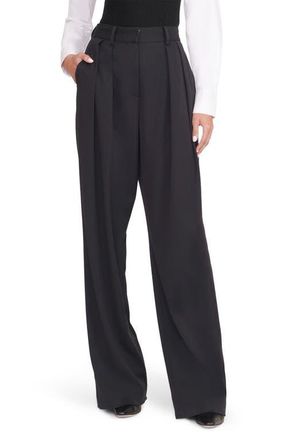 Staud Luisa Pleated Wide Leg Pants in Black at Nordstrom, Size 0