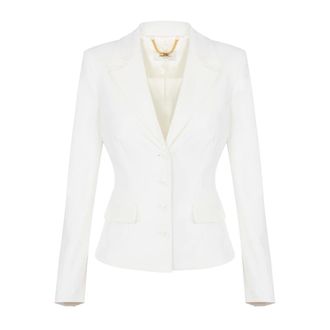 Elisabetta Franchi Single-breasted blazer van technische stof - Dames - Jassen - Beige - Maat: 2XL Zijde