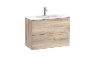 Roca Roca - Pack Unik Mueble Base Compacto De Dos Cajones + Lavabo Aleyda Color: Beige Madera - Medidas: 805x380x565 Mm