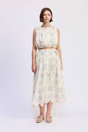 En Saison Bartlet Cropped Top In White/yellow/blue