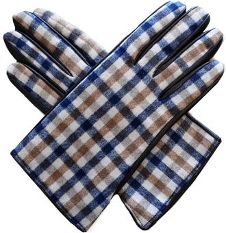Aquascutum Bruine Club Check Wol Leren Handschoenen - Dames - Handschoenen - Veelkleurig - M - Wol - Accessoires