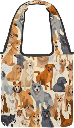 Generic Different Breeds of Dog Reversible Canvas Shoulder Tote - Double-Sided Print, 12oz Cotton, 27cm Drop, Fold-Flat Bag for Travel, Shopping, Street Outin
