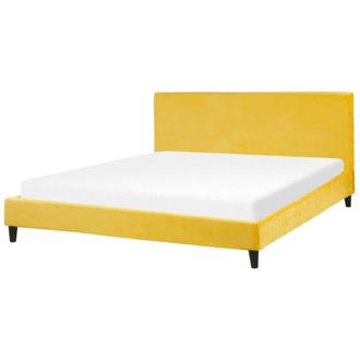 Beliani Beliani - Cama Tapizada En Terciopelo Amarillo 180 X 200 Cm Marco De Listones Estilo Contempor&aacute;neo Fitou