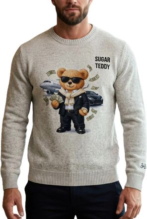 MC2 Saint Barth Light Grey Teddy Bear Graphic Knit Sweater