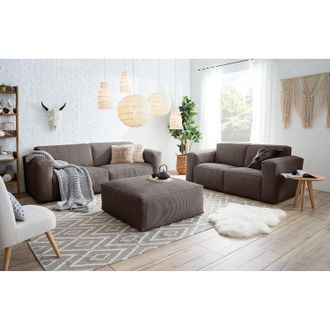 Studio Copenhagen home24 Ars Natura Polstergarnitur Loralai Lehm Cord 242x75x96 cm mit Hocker