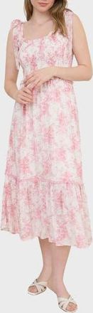 Blu Pepper Floral Ruffle Midi Dress in Mauve Multi at Nordstrom Rack, Size Medium