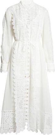 Zimmermann Aster Embroidered Lace Trim Long Sleeve Midi Dress in Ivory at Nordstrom, Size 2